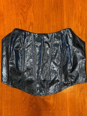 NWT Fashion Nova Blue Metallic Bustier Top with Silver Zipper (Size XL)